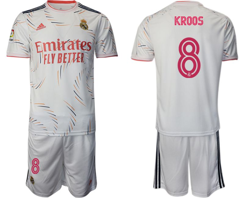 Men 2021-2022 Club Real Madrid home white #8 Adidas Soccer Jersey->real madrid jersey->Soccer Club Jersey